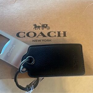 NWT Coach Black Leather Key holder with bottle opener